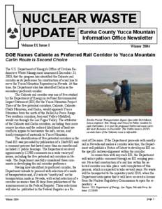 Eureka County Yucca Mountain Information Office Newsletter Volume IX Issue I