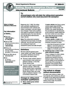 Informational Bulletin FY[removed]Rolling Stock Exemption Changes