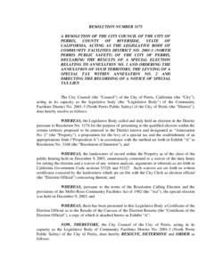 RESOLUTION NUMBER 3175 A RESOLUTION OF THE CITY COUNCIL OF THE CITY OF PERRIS, COUNTY OF RIVERSIDE,