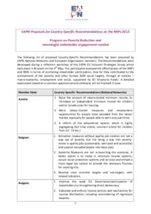 EAPN Proposals for Country-Specific Recommendations on the NRPs 2012 Progress on Poverty Reduction and meaningful stakeholder engagement needed The following list of proposed Country-Specific Recommendations has been pre