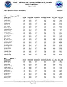 COUNTY WARNING AND FORECAST AREA (CWFA) LISTINGS SOUTHERN REGION August 27, 2009 PUBLIC GEOGRAPHIC AREAS OF RESPONSIBILITY