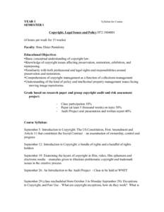 YEAR 1 SEMESTER 1 Syllabus for Course  Copyright, Legal Issues and Policy H72[removed]