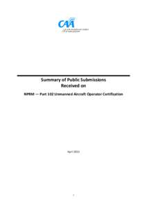 Part 102: Summary of Public Submissions