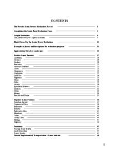 CONTENTS The Nevada Scenic Byways Evaluation Process 1  Completing the Scenic Road Evaluation Form