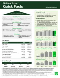 TD Bank Group  Quick Facts 3RD QUARTER 2014