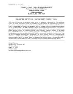 PFBC-DES-NDS (Rev. January[removed]PENNSYLVANIA FISH & BOAT COMMISSION Division of Environmental Services Natural Diversity Section 450 Robinson Lane