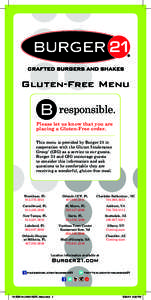 Gluten-Free Menu  responsible. Please let us know that you are placing a Gluten-Free order. This menu is provided by Burger 21 in