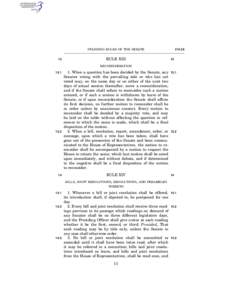 Public law / Separation of powers / United States Senate / Standing Rules of the United States Senate /  Rule XIII / Standing Rules of the United States Senate /  Rule XIV / Standing Rules of the United States Senate / Government / Reconsideration of a motion