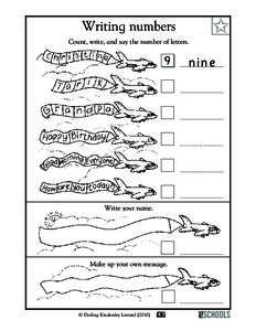 ✩  Writing numbers Count, write, and say the number of letters.  9