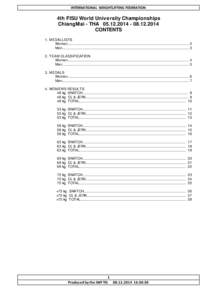 INTERNATIONAL WEIGHTLIFTING FEDERATION  4th FISU World University Championships ChiangMai - THA[removed][removed]CONTENTS 1. MEDALLISTS