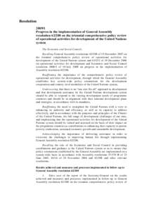 Resolution[removed]Progress in the implementation of General Assembly resolution[removed]on the triennial comprehensive policy review of operational activities for development of the United Nations system