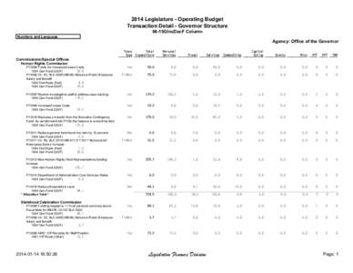 2014 Legislature - Operating Budget Transaction Detail - Governor Structure 06-15GIncDecF Column Numbers and Language  Agency: Office of the Governor