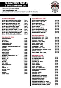 DC HOMEBREW SHOP AT 3 STARS BREWING CO. Prices last updated JanStock and pricing may vary please email  for stock checks