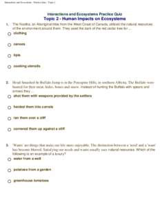 Interactions and Ecosystems - Practice Quiz - Topic 2