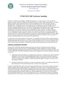 Office of the Special Inspector General For the Troubled Asset Relief Program 1801 L Street, NW Washington, D.C[removed]FY2012 SIGTARP Conference Spending