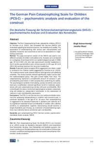 OPEN ACCESS  Research Article The German Pain Catastrophizing Scale for Children (PCS-C) – psychometric analysis and evaluation of the