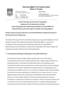 THE UN I VERSI TY O F HO N G KO N G School of N ursing 4/F William M W Mong Block 21 Sassoon Road, Pokfulam, Hong Kong TEL : ([removed]