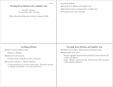 HK212.tex  Escaping from deflation and a liquidity trap Lars E.O. Svensson www.princeton.edu/∼svensson