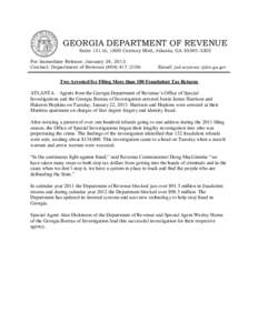 GEORGIA DEPARTMENT OF REVENUE Suite 15116, 1800 Century Blvd, Atlanta, GA[removed]For Immediate Release: January 24, 2013 Contact: Department of Revenue[removed]Email: jud.seymour @dor.ga.gov