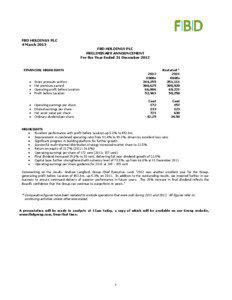 FBD HOLDINGS PLC 4 March 2013 FBD HOLDINGS PLC