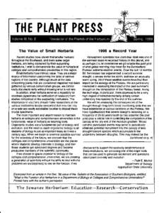 PRESS THEPTANT The Value of. Small Herbaria 1998 a Record Year