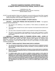 Sixty-first Legislative Assembly of North Dakota In Regular Session Commencing Tuesday, January 6, 2009 HOUSE BILL NO[removed]Representatives Brandenburg, Froelich, Kerzman, Kretschmar) (Senators Erbele, Krauter)