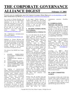 THE CORPORATE GOVERNANCE February 17, 2004 ALLIANCE DIGEST To receive your own complimentary copy of the Corporate Governance Alliance Digest, go to www.thevaluealliance.com and follow the directions or go directly to ww