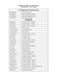 Negotiated Rulemaking for Higher Education - June 18, 2009 Public Hearings - Presenters (PDF)
