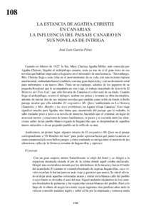 108 LA ESTANCIA DE AGATHA CHRISTIE EN CANARIAS: LA INFLUENCIA DEL PAISAJE CANARIO EN SUS NOVELAS DE INTRIGA José Luis García Pérez