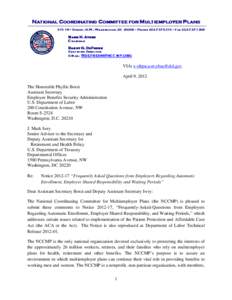    NATIONAL COORDINATING COMMITTEE FOR MULTIEMPLOYER PLANS 815 16th Street, N.W., Washington, DC 20006  Phone[removed]  Fax[removed]Mark H. Ayers