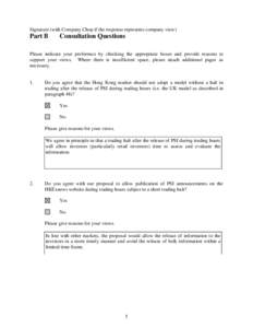 QUESTIONNAIRE ON INTRODUCTION OF A T+2 FINALITY ARRANGEMENT FOR CCASS MONEY SETTLEMENT