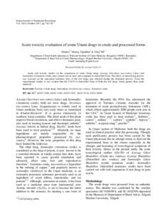 Indian Journal of Traditional Knowledge Vol. 10(4), October 2011, pp[removed]Acute toxicity evaluation of some Unani drugs in crude and processed forms Shamsi*1 Shariq, Tajuddin2 & Afaq3 SH1 Department of Ilmul Saidla (p