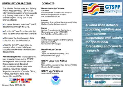 PARTICIPATION IN GTSPP  CONTACTS The Global Temperature and Salinity Profile Programme (GTSPP) is an