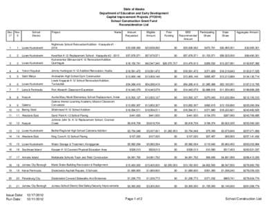 State of Alaska Department of Education and Early Development Capital Improvement Projects (FY2014) School Construction Grant Fund Reconsideration List Dec. Nov.