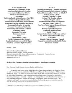 A New Way Forward Americans for Democratic Action Americans for Fairness in Lending Americans for Financial Reform Arizona Consumers Council Calegislation