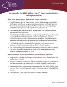 Million Hearts Messages for the 2013 Million Hearts Hypertension Control Challenge Champions