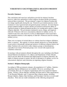 TURKMENISTAN 2012 INTERNATIONAL RELIGIOUS FREEDOM REPORT