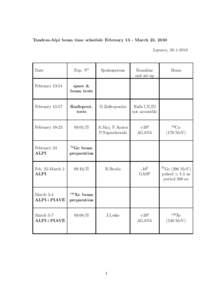 Tandem-Alpi beam time schedule February 13 - March 23, 2010 Legnaro, Exp. N0  Date