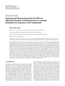Experimental Measurements for the Effect of Dilution Procedure in Blood Esterases as Animals Biomarker for Exposure to OP Compounds