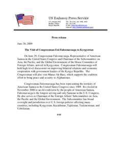 Bishkek / Kyrgyzstan / Political geography / United States House Foreign Affairs Subcommittee on Asia and the Pacific / United States House Committee on Foreign Affairs / Eni Faleomavaega / Asia / American Samoa