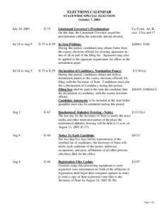 ELECTIONS CALENDAR STATEWIDE SPECIAL ELECTION October 7, 2003 July 24, 2003  E-75