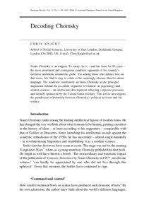 European Review, Vol. 12, No. 4, 581–[removed]) © Academia Europaea, Printed in the United Kingdom  Decoding Chomsky