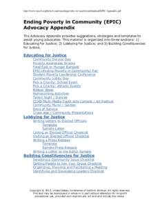 http://www.usccb.org/beliefs-and-teachings/who-we-teach/youth/upload/EPIC-Appendix.pdf  Ending Poverty in Community (EPIC) Advocacy Appendix The Advocacy Appendix provides suggestions, strategies and templates to assist 