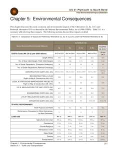 US 31 Plymouth to South Bend Final Environmental Impact Statement Chapter 5: Environmental Consequences This chapter discusses the social, economic and environmental impacts of the Alternatives Cs, Es, G-Cs and Preferred
