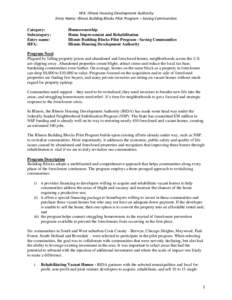 HFA: Illinois Housing Development Authority Entry Name: Illinois Building Blocks Pilot Program – Saving Communities Category: Subcategory: Entry name: HFA: