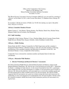 November 18, 2013 Minutes of the Mutual Savings Association Advisory Committee