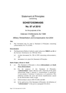 Statement of Principles concerning SCHISTOSOMIASIS No. 87 of 2010 for the purposes of the