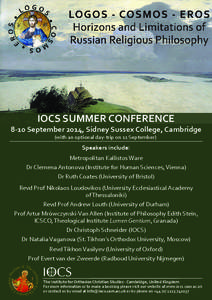 IOCS SUMMER CONFERENCE[removed]September 2014, Sidney Sussex College, Cambridge (with an optional day-trip on 11 September)  Speakers include:
