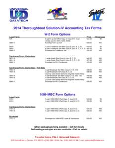 2014 Thoroughbred Solution-IV Accounting Tax Forms W-2 Form Options Laser Forms N/A  Price