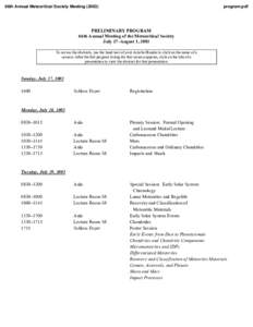 66th Annual Meteoritical Society Meeting[removed]program.pdf PRELIMINARY PROGRAM 66th Annual Meeting of the Meteoritical Society